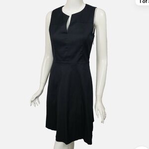 Theory black sateen, split neck dress. Size zip.